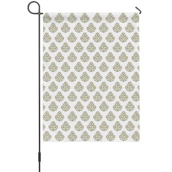 Abstract Sage Green Floral Garden Flag 12 x 18 Inches, Vintage Exotic Tribal Pastoral Flowers Leaf Weather Proof Outdoor Patio Flags Double Sided Small Garden Decoration for Yard Outside Home