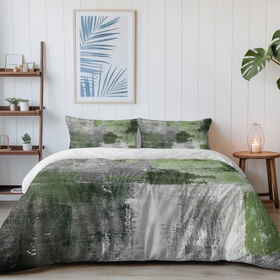 Abstract Sage Green Grey California King Size Bed Set,Vintage Graffiti Texture Bedding for All Seasons,4 Pcs Bed Set with 1 Quiltcover (96"x104"),1 Sheet (110"x98"),2 Pillowcases (20"x36")