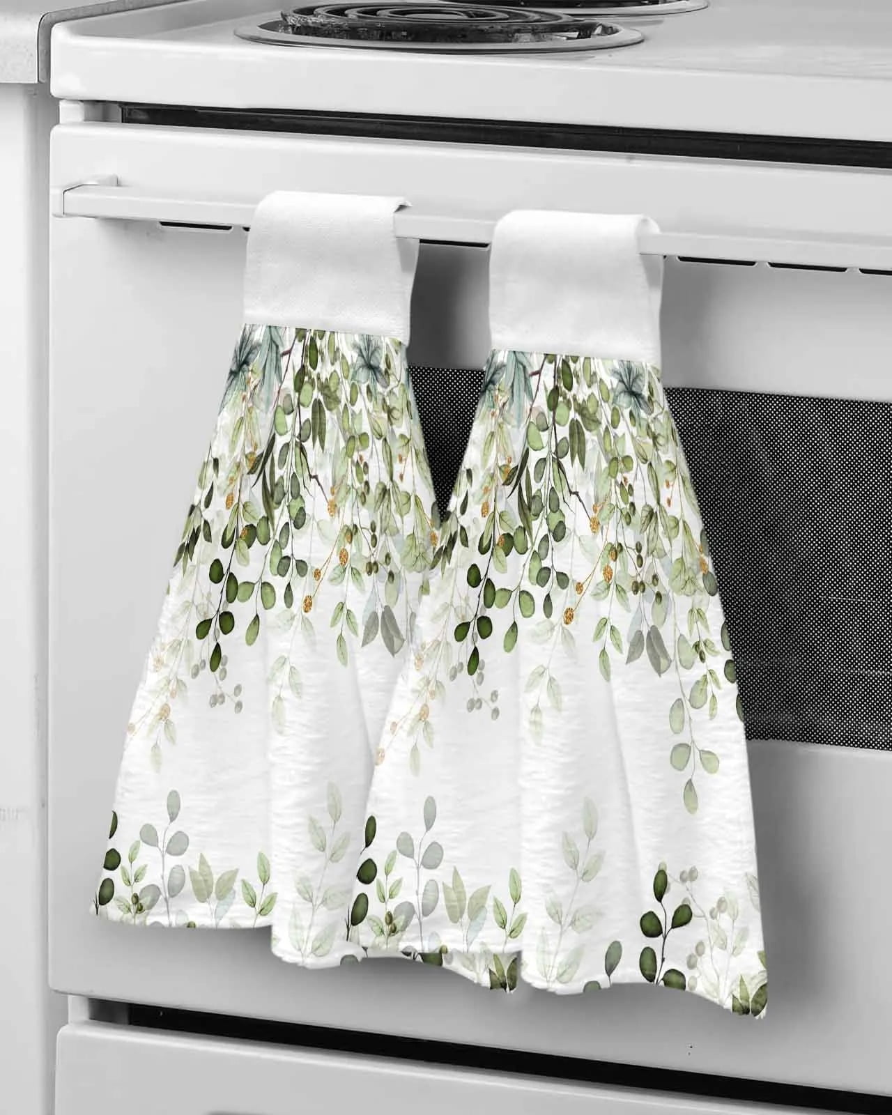 Abstract Sage Green Leaves Branches Hand Towels Kitchen Bathroom ...