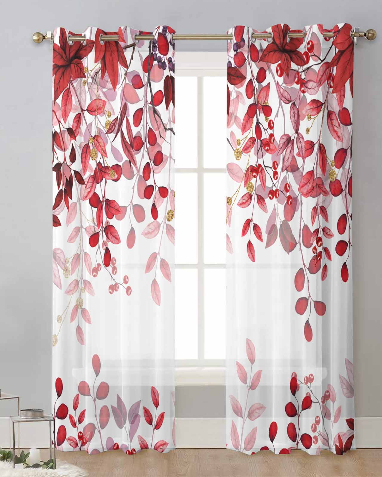 Abstract Sage Green Leaves Branches Sheer Curtains For Living Room