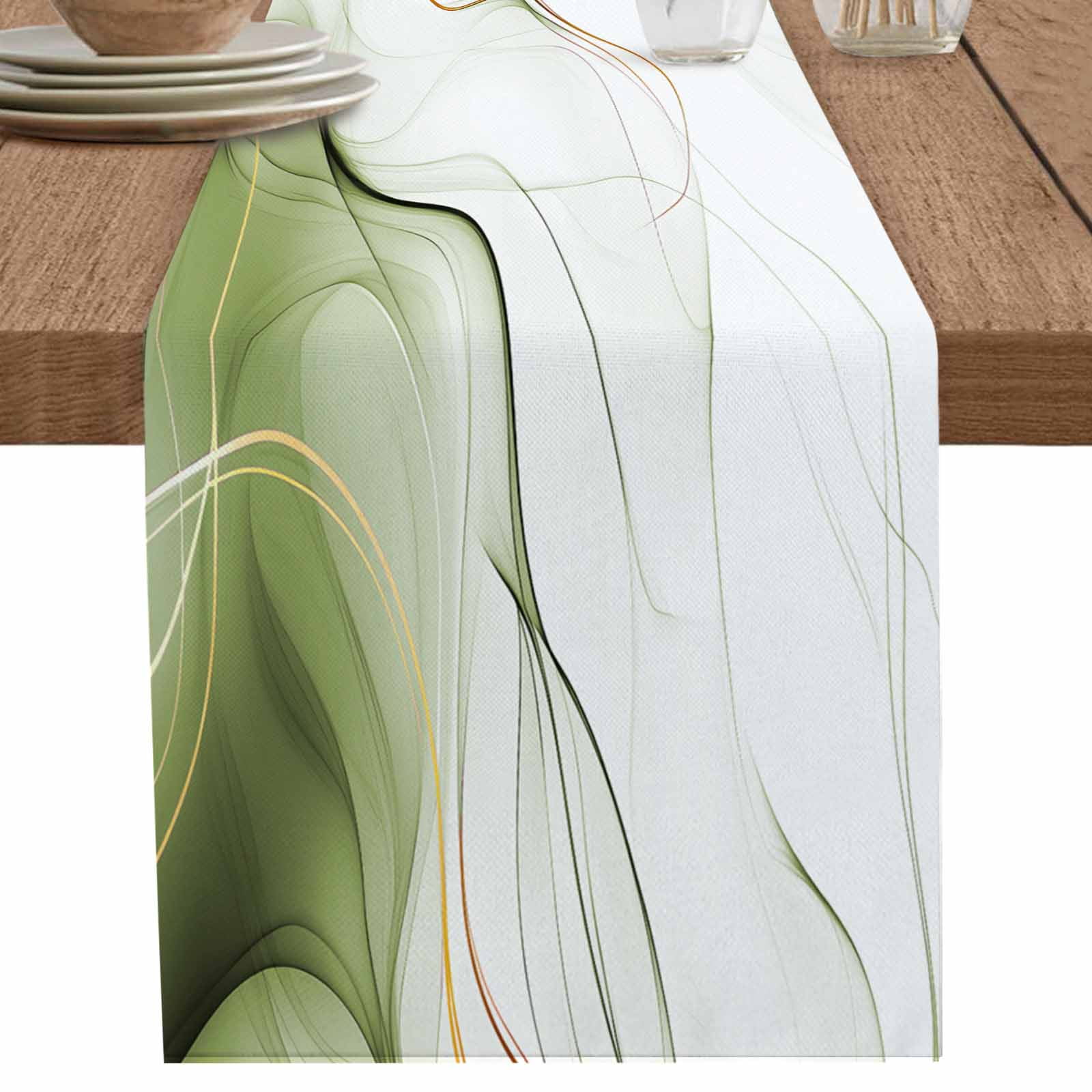 Abstract Sage Green Marble Table Runner-36 Inch Long Modern Water ...