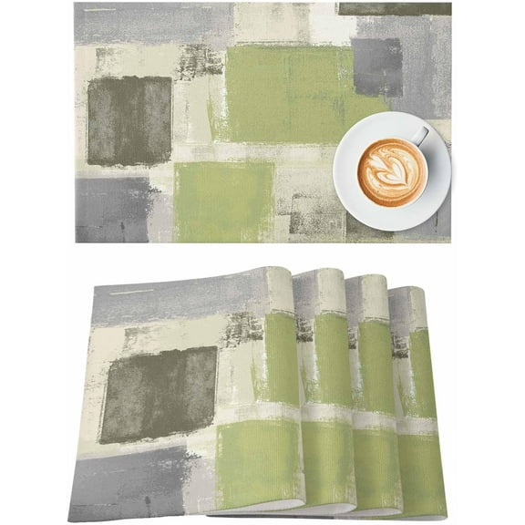 Abstract Sage Green Paint Placemats Set of 4 Washable Table Mats for Kitchen Dining Table, Cotton Linen Place Mats for Indoor Outdoor Parties Holiday Decoration, Vintage Mottled Texture