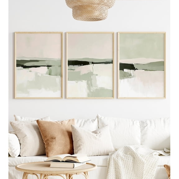Abstract Sage Green s Neutral Soft Green Contemporary Scenery Art Set 3 Unframed Paper Print 8x12
