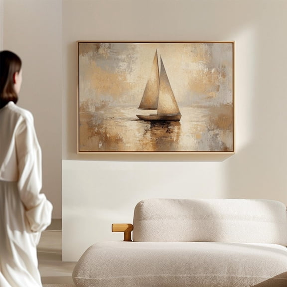 Abstract Sailboat Art - Nautical Wall Decor In Neutral Beige And Gold Tones For Coastal Or Modern Interiors Wall Art, Modern Wall Decor, 8x12 UNFRAMED
