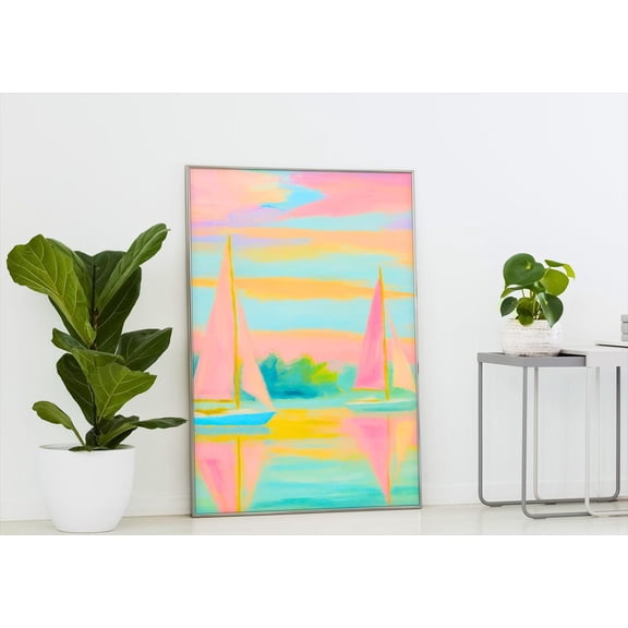 Abstract Sailboat Poster: Colorful Coastal Wall Art, Unframed Poster Size 8x12