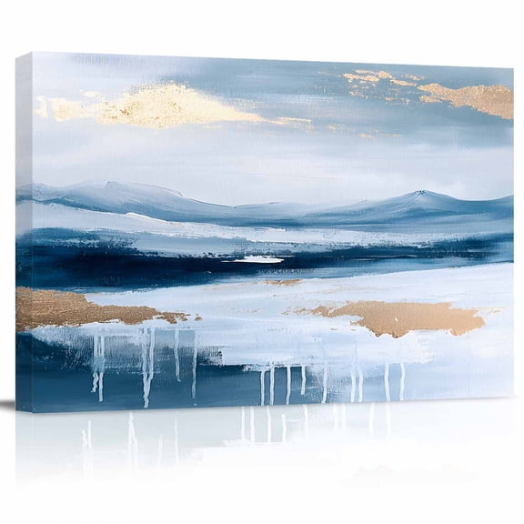 Abstract Scenery Art Canvas Print Wall Art Mountain Lake Sky Blue Gradient Pictures Painting Morden Artwork for Living Room Bedroom, Ready to Hang - 12"x16"