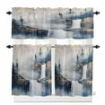 thumbnail image 1 of Abstract Scenery Art Kitchen Curtains and Valances Set, Mountain Waterfall Trees Watercolor Rod Pocket Window Valance Window Curtain Panels for Living Room Bedroom Laundry, 27.5x24in, 3 Pieces, 1 of 7