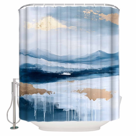 Abstract Scenery Art Shower Curtain, 60" x 72", Mountain Lake Sky Blue Gradient Waterproof Bathroom Curtain Washable Shower Curtain Set with 12 Hooks