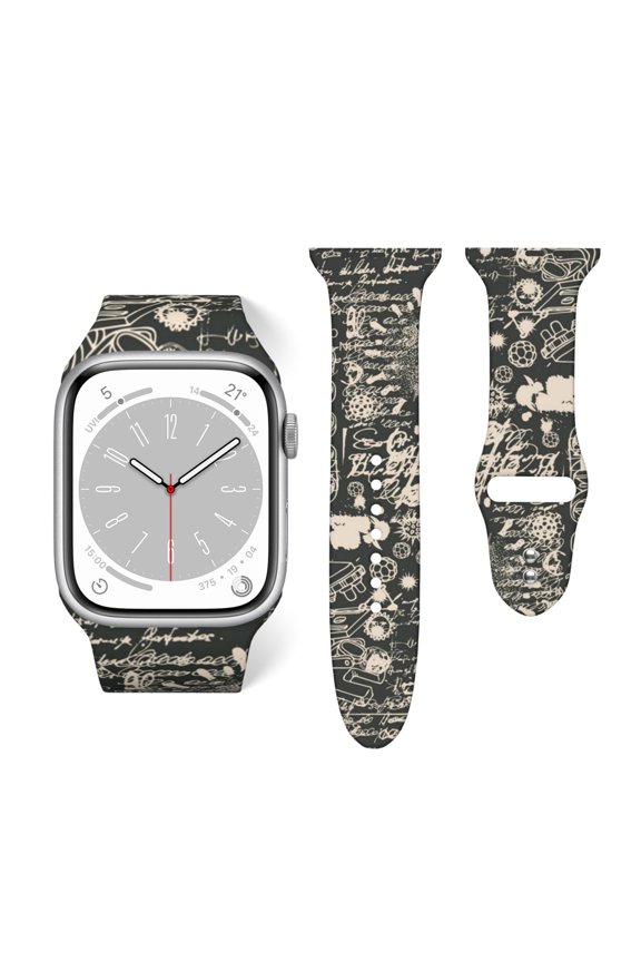 Abstract Scientific Vintage Science Soft Silicone Sport Band 42mm44mm Wristband for Apple Watch, Waterproof Buckle Strap for Series 9/8/7/6/SE/Ultra