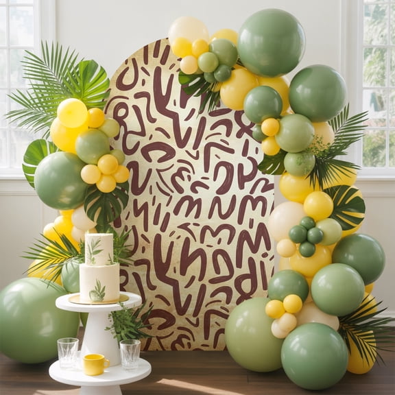 Abstract Scribbles Arch Backdrop Cover, 4FT, Calligraphic Marks Modern Brown Spandex Arch Covers Double-Sided Backdrop for Wedding Birthday Party Photo Background Decoration
