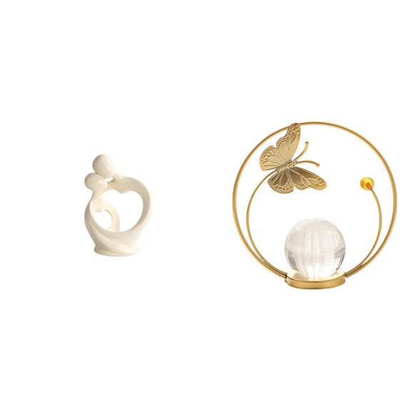 Abstract Sculpture Resin Statue Crystal Ball Ornament Artistic Resin Iron Material for Desk Home Bookshelf Table Decor