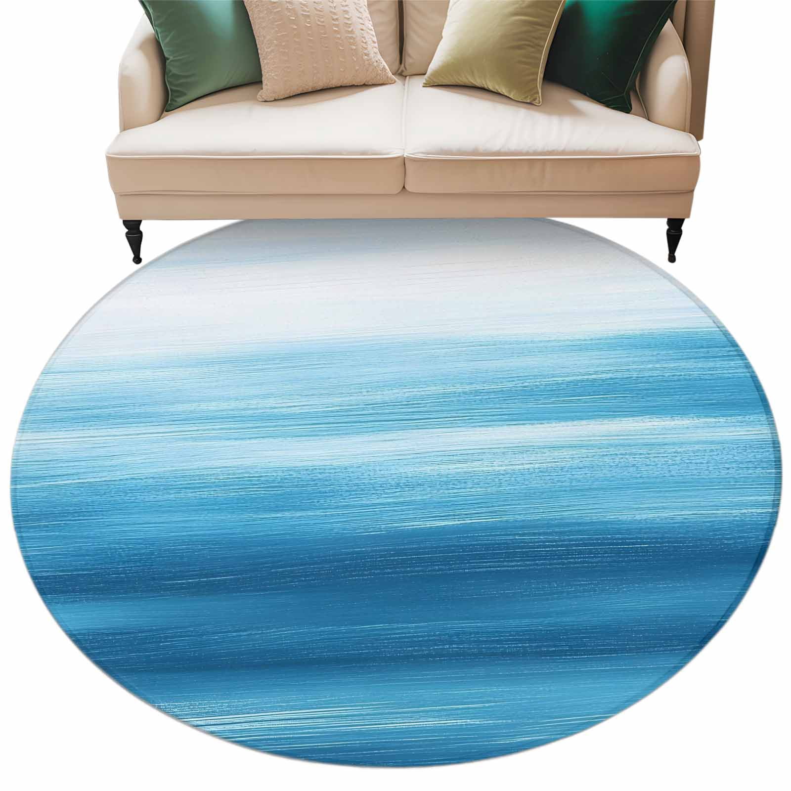 Ocean Theme Rug Abstract Sea Round Area Rug 8ft Blue Theme Gradient Watercolor Ocean ...