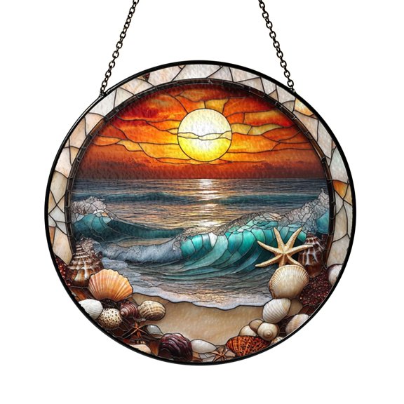 Abstract Sea Shell Sunset Window Hanging Sun Catcher, Coastal Inspired Decor Gift