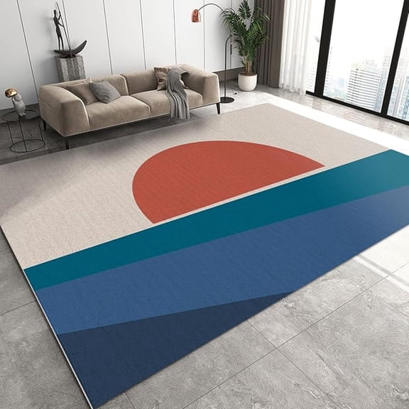 Abstract Sea Sunrise Area Rugs, Red Sun Sea Easy Clean Rug, Soft Non-Skid Carpet Throw Rug For Kids Teen Girls Boys Bedroom Living Room Bathroom Classroom Office 1x2ft