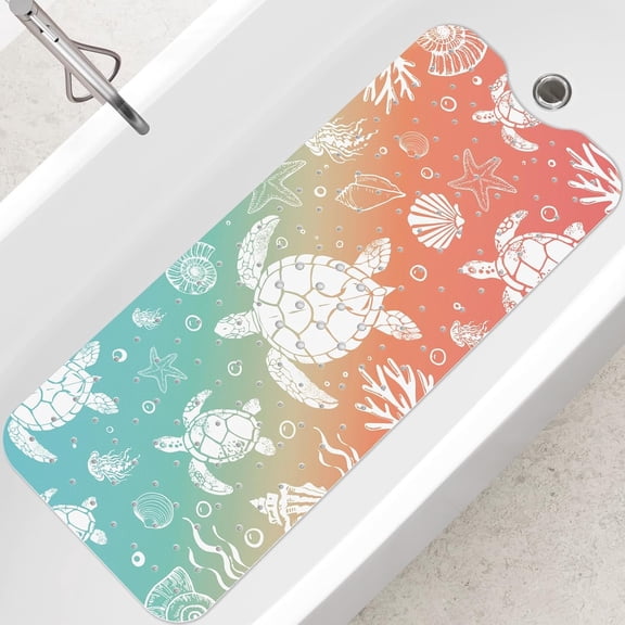 Abstract Sea Turtle Bath Mat for Tub Non Slip-40 X 16Inch, Bathtub Mat Anti Slip, Extra Long Shower Mat for Bathroom Mold Free, Machine Washable