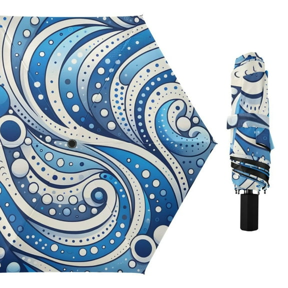 Abstract Sea Wave Compact Sun Umbrella Windproof Travel Umbrellas for Rain Strong Portable UV Protection