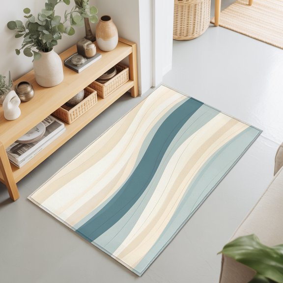 Abstract Sea Wave Effect Rectangle Area Rug 2x3ft,Living Room Rug Non-Slip Washable Circle Rugs Pad,Watercolor Soft Floor Carpet for Bedroom Dining Room