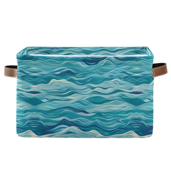 Abstract Sea Wave Storage Bins with Handle Fabric Organizer Basket Foldable Box 1 Pack 14.2x10.2x8.3