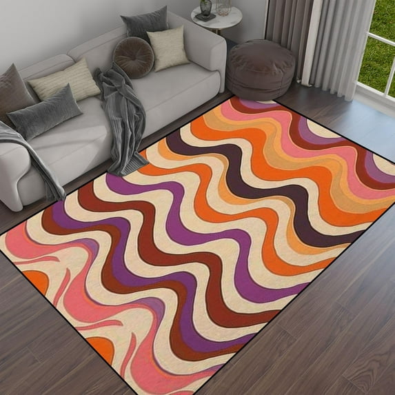 Abstract Seamless Pattern Retro 1970s Nostalgic Geometric Area Rug Outdoor Patio Rug Play Mat Modern Floor Carpet Non-Slip Home Decor Living Room 4x5ft