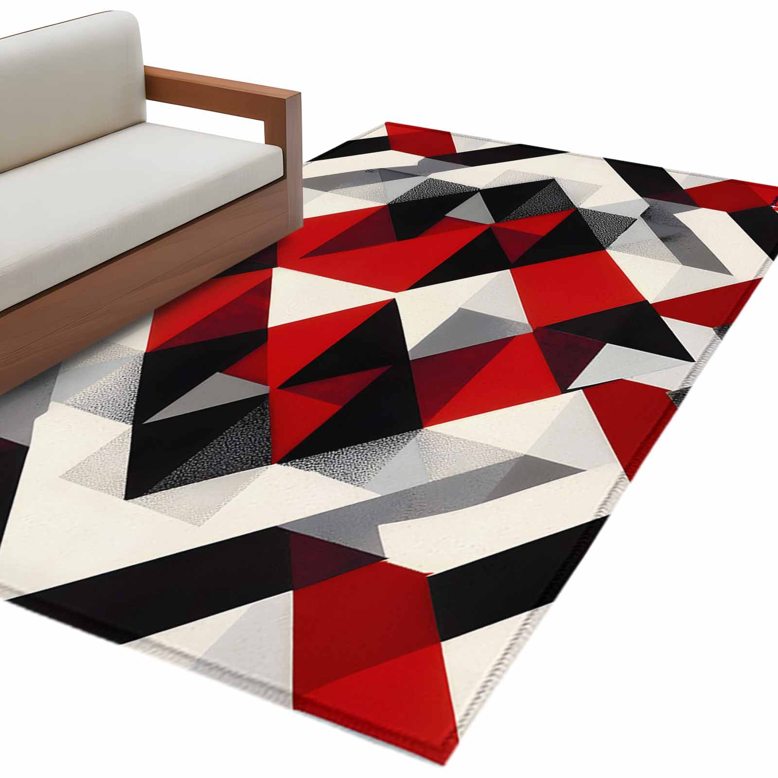 Abstract Seamless Stitching Area Rug 3x5ft Red Black Old Fashioned Non ...