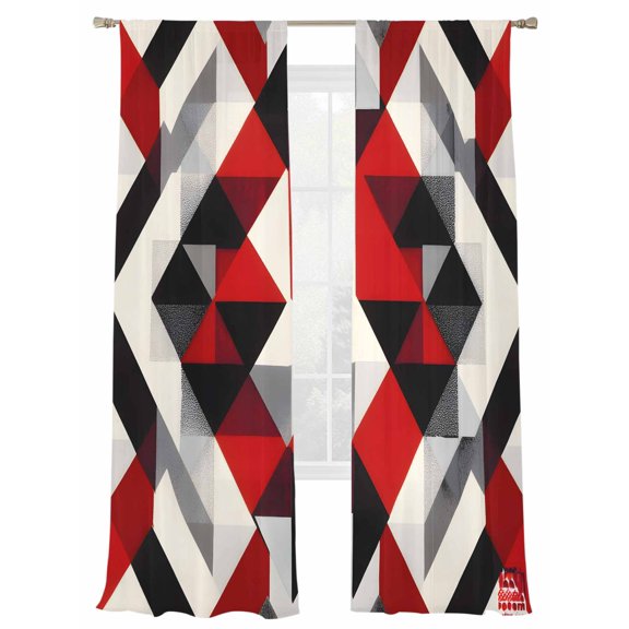 Abstract Seamless Stitching Sheer Curtains for Living Room Bedroom, Light-filtering Sheer Curtain, Red Black Old Fashioned Rod Pocket Voile Window Treatment Drapes, 52’’Wx84’’L, 2 Panels Set
