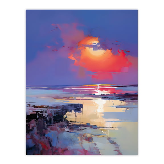 Abstract Seascape Purple Cloud Dawn Oil Painting Extra Large XL Wall Art Poster Print