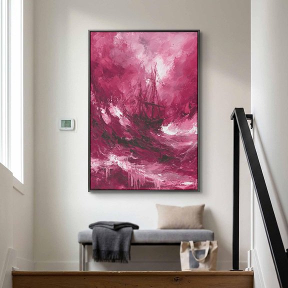 Abstract Seascape Wall Art Ruby Storm Ship Print, Unframed Paper Print
