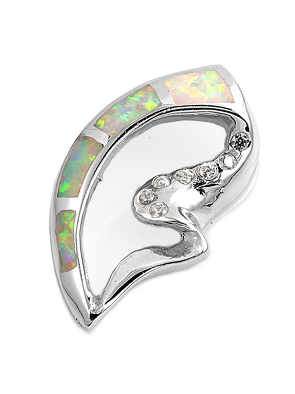 Abstract Seashell Pendant White Simulated Opal .925 Sterling Silver Open Charm Jewelry Female Unisex