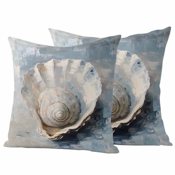 Abstract Seashells Outdoor Waterproof Pillow Covers, Coastal Nautical Modern Oil Painting Decorative Square Throw Pillowcase Sofa Cushion Sham for Patio/Couch/Chair, 16"x16" 2 Pack