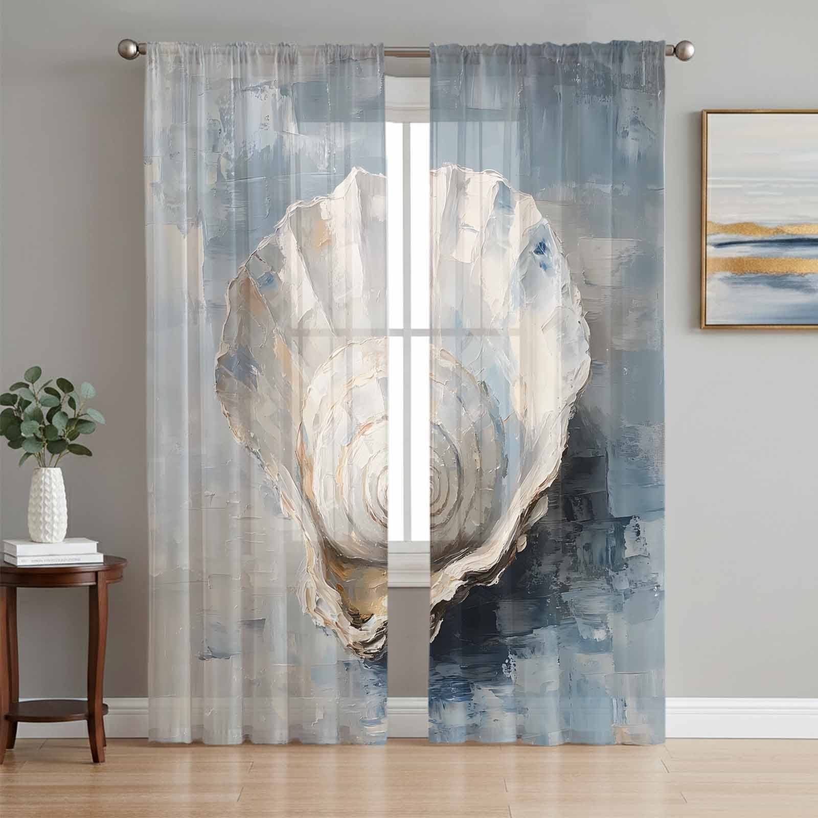 Abstract Seashells Sheer Curtains 72 Inch Length 2 Panels Set, Coastal ...