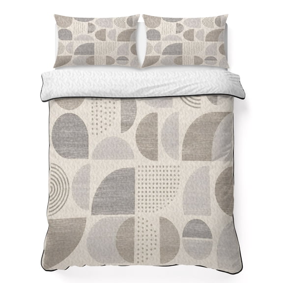Abstract Semicircles California King Quilt Bedding Set, Boho Art Modern Taupe Sand Geometrics Lightweight Comforter with 2 Pillow Shams Bedroom Bedspread Set Home Decor for All Seasons