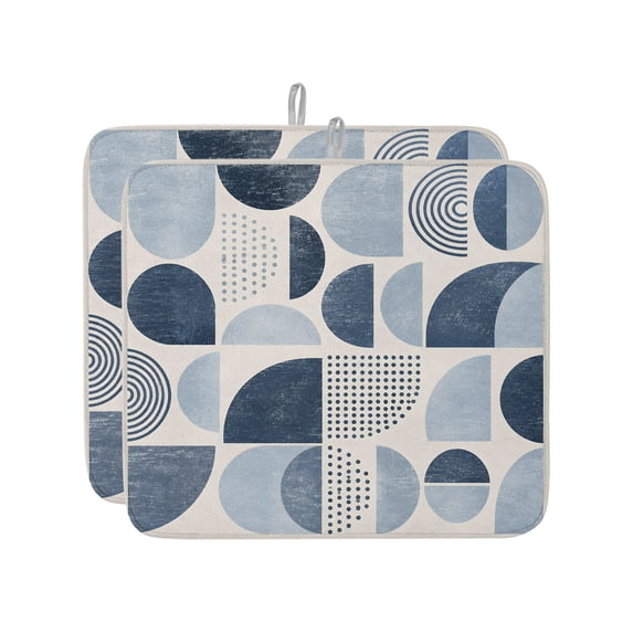 Abstract Semicircles Dish Drying Mat 16x18 inch Boho Art Modern Denim ...