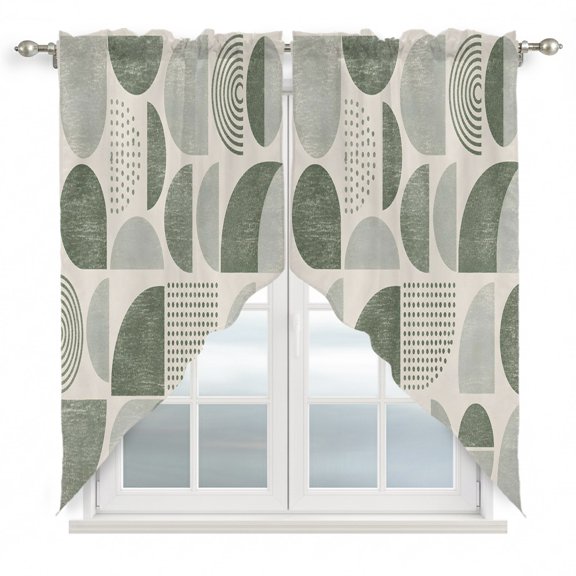 Abstract Semicircles Swag Valances for Windows 2 Pack Boho Art Modern Sage Green Geometrics Swag Kitchen Curtains 36 Inches Long Rod Pocket Short Window Treatment for Kitchen Bathroom 28"x36"