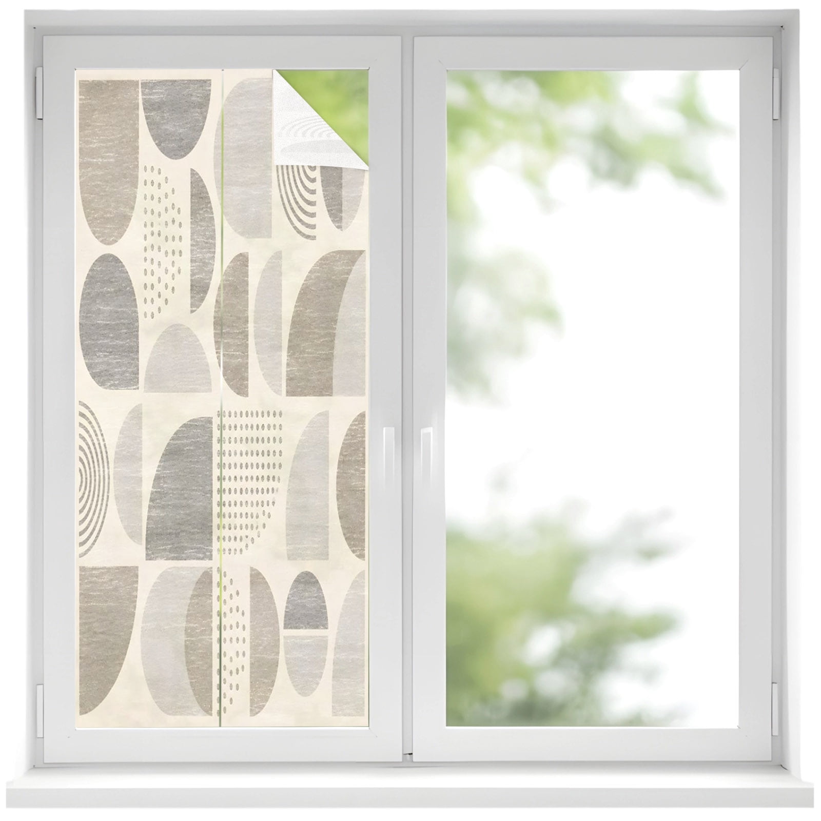 Abstract Semicircles Window Privacy Film, Boho Art Modern Taupe Sand ...