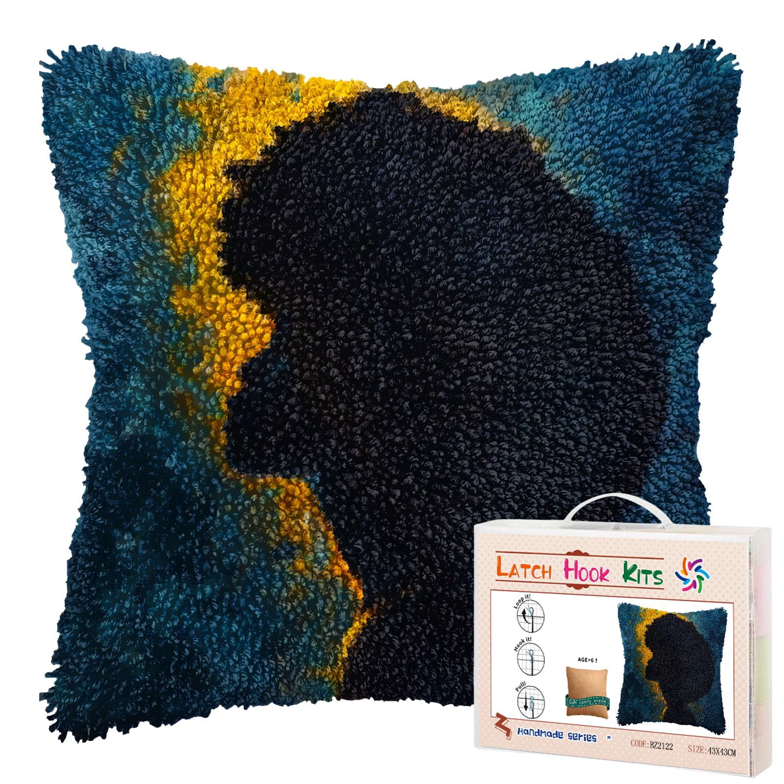 Abstract Shadow of African Woman DIY Latch Hook Pillow Kits for Adults Printed Pillowcase Crochet Yarns Hooking Handmade Pillow Cover Cushion for Home Sofa Decoration 17x17inch