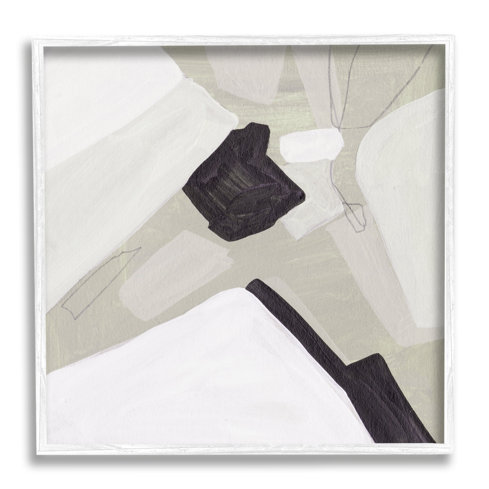 Abstract Shape Arrangement Neutral Tan Black Modern 12 in x 12 in Framed Painting Art Print, by Stupell Home Décor