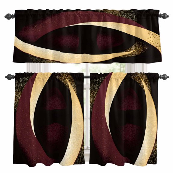 Abstract Shape Kitchen Curtains Valances and Tiers Set of 3 Yellow Red Graffiti Vintage Art Tier Curtains and Valance with Rod Pocket for Small Windows, 27.5"x24"