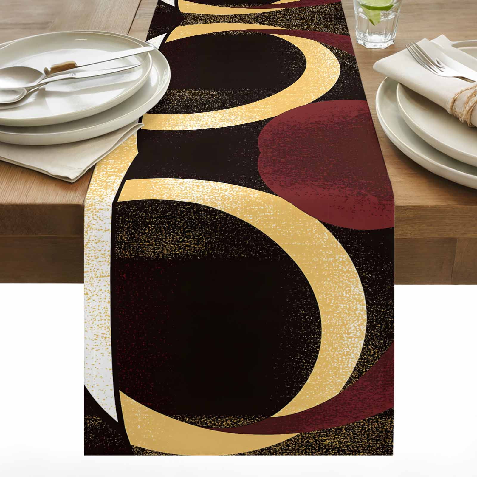 Abstract Shape Table Runner 13x108 inch Yellow Red Vintage Graffiti Art ...