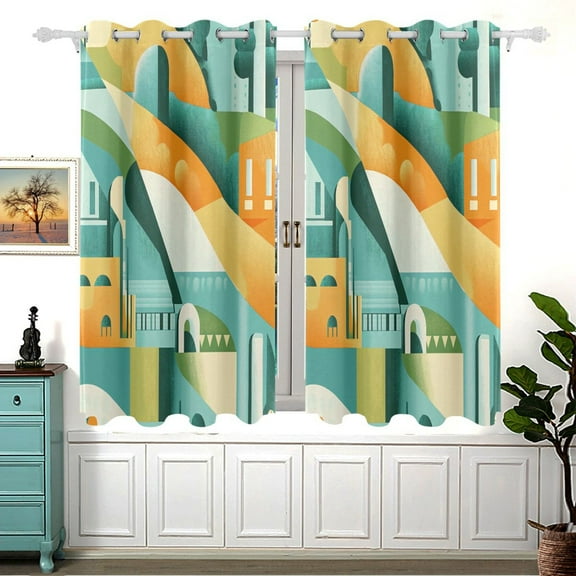 Abstract Shape Vector Art Blackout Curtains for Living Room Bedroom 55W x 54L Insulated Window Drapes 2 Panels