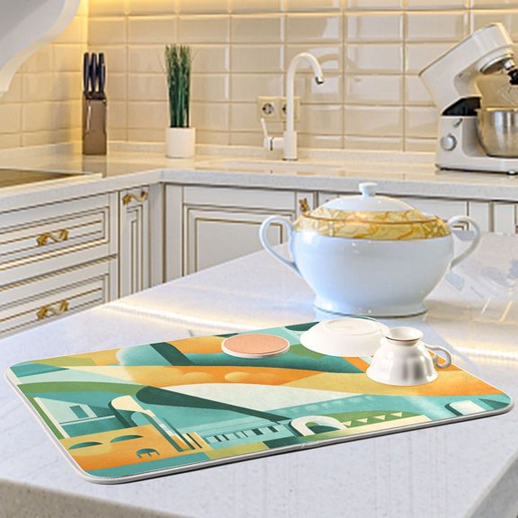 Abstract Shape Vector Art Dish Drying Mats for Kitchen Counter Absorbent Microfiber Coffee Pad