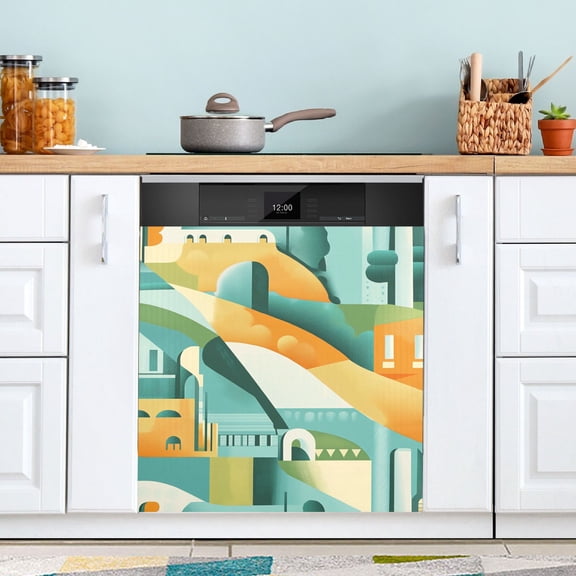 Abstract Shape Vector Art Dishwasher Magnet Cover for Washers Fridge Panel Decal 23"W x 26"H Inch