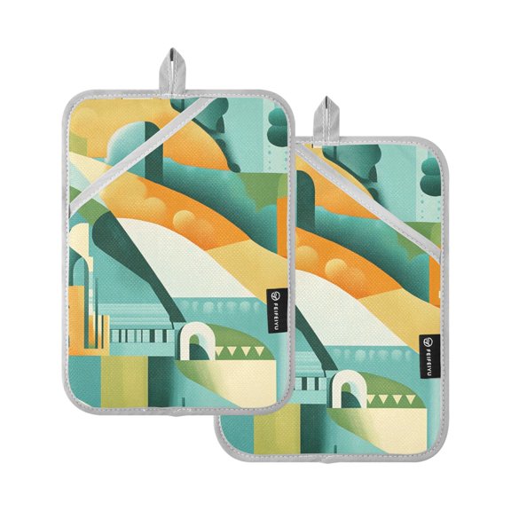 Abstract Shape Vector Art Oven Mitts Pot Holders 2 pcs Heat Resistant for Kitchen Baking Grilling