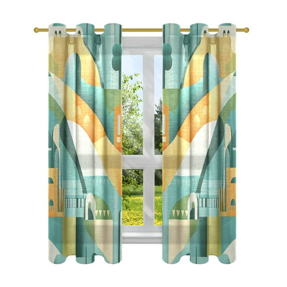 Abstract Shape Vector Art Semi Sheer Curtains for Living Room Bedroom Set of 2 Insulated Window Drapes