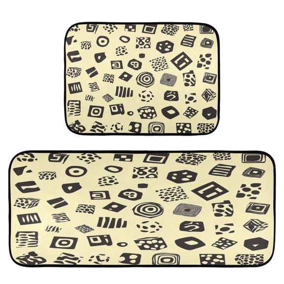 Abstract Shapes 2-Piece Kitchen Carpet Mat Set, Non-Slip Memory Foam, Soft for Kitchen and Living Room Use