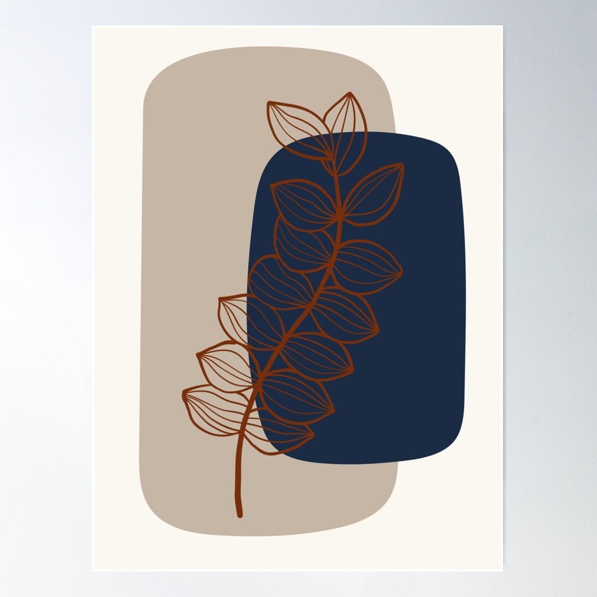Abstract Shapes And Line Art Foliage In Navy And Cream Color Palette ...
