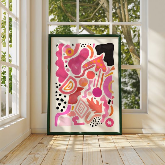 Abstract Shapes Art Print Pink Modern Geometric Wall Decor