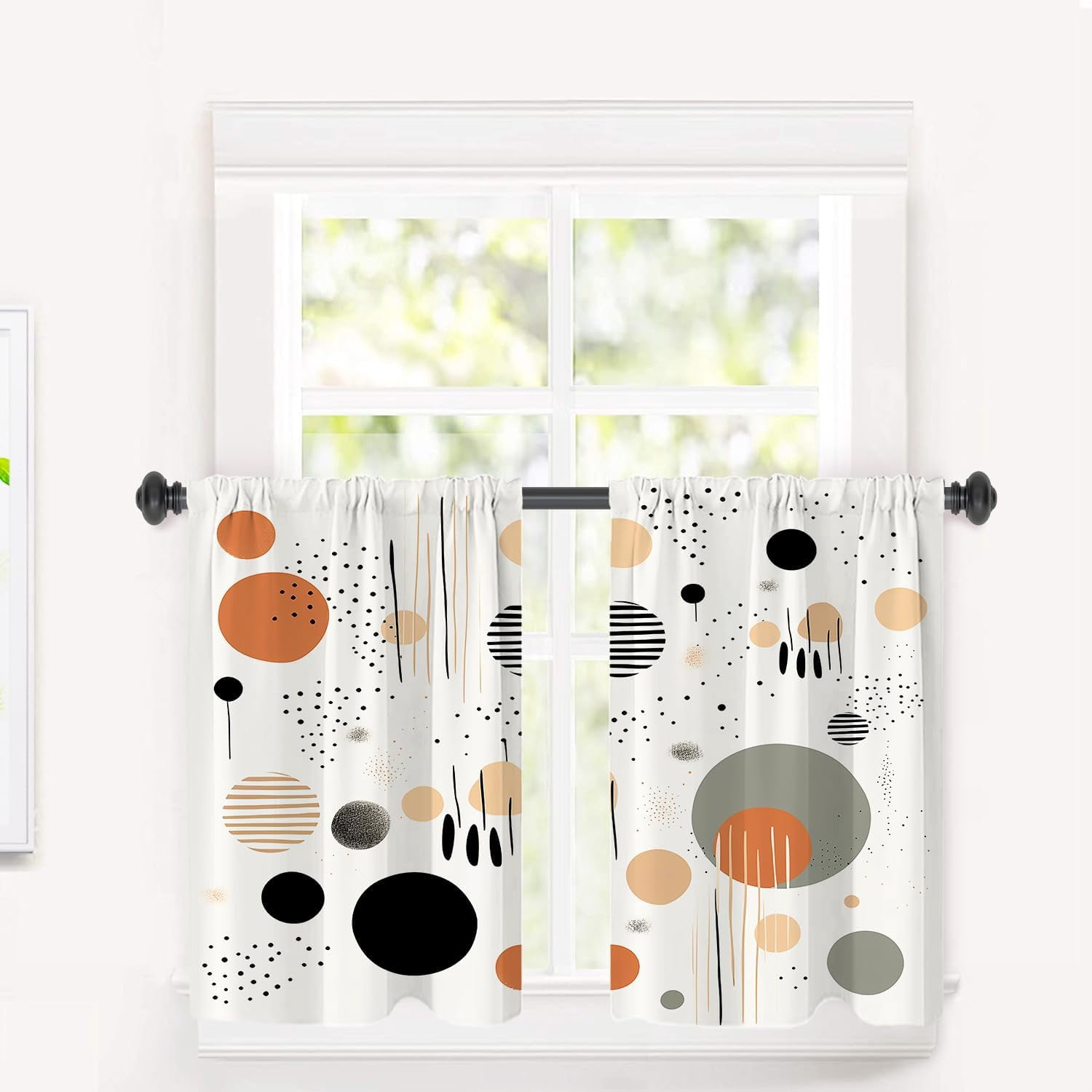 Abstract Shapes Kitchen Tier Curtains for Windows, Geometric Pattern ...