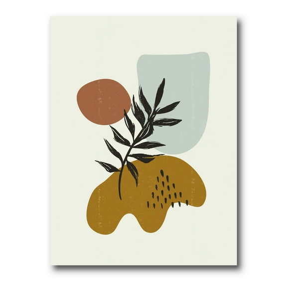 Abstract Shapes With Botanical Minimalist Leaf II 8 in x 12 in Painting Canvas Art Print, by Designart
