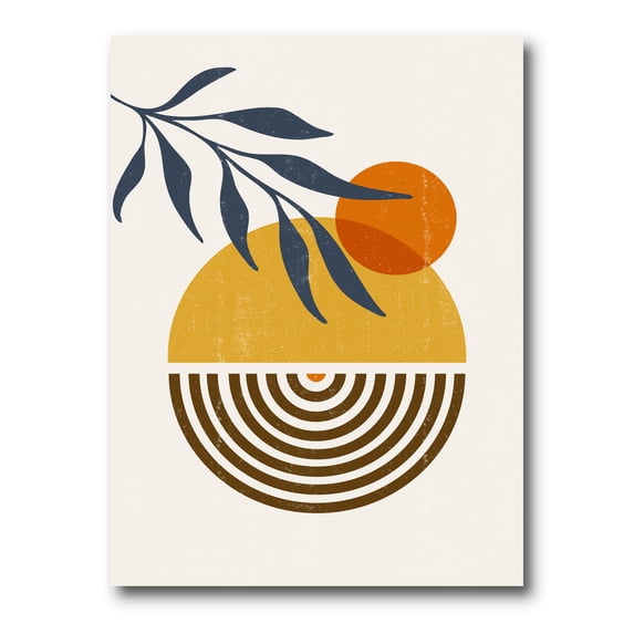 Abstract Shapes With Botanical Minimalist Leaf IV 16 in x 32 in Painting Canvas Art Print, by Designart