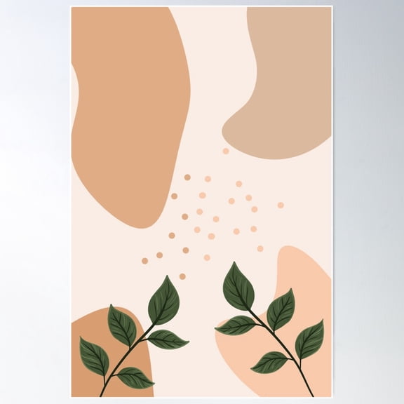 Abstract Shapes With Leaves And Dots Poster Wall Art, Modern Wall Decor For Living Room Bedroom, 12x18 UNFRAMED